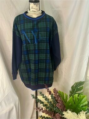 Y2K vintage  Jeans Unisex Plaid Graphic Logo Fleece  Pullover Sweatshirt S